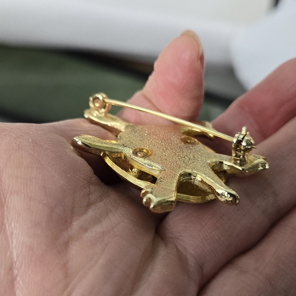 Colorful Gold Tone Green Brown Enamel Turtle Brooch - Picture 11 of 17